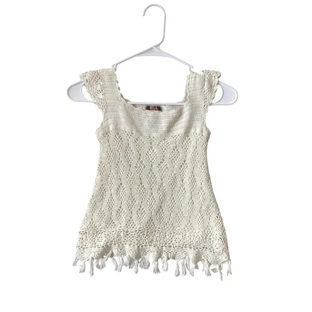 Matilda Jane You and Me Girls Crochet Boho Grace Top Minimalist Ivory Cream SZ 6